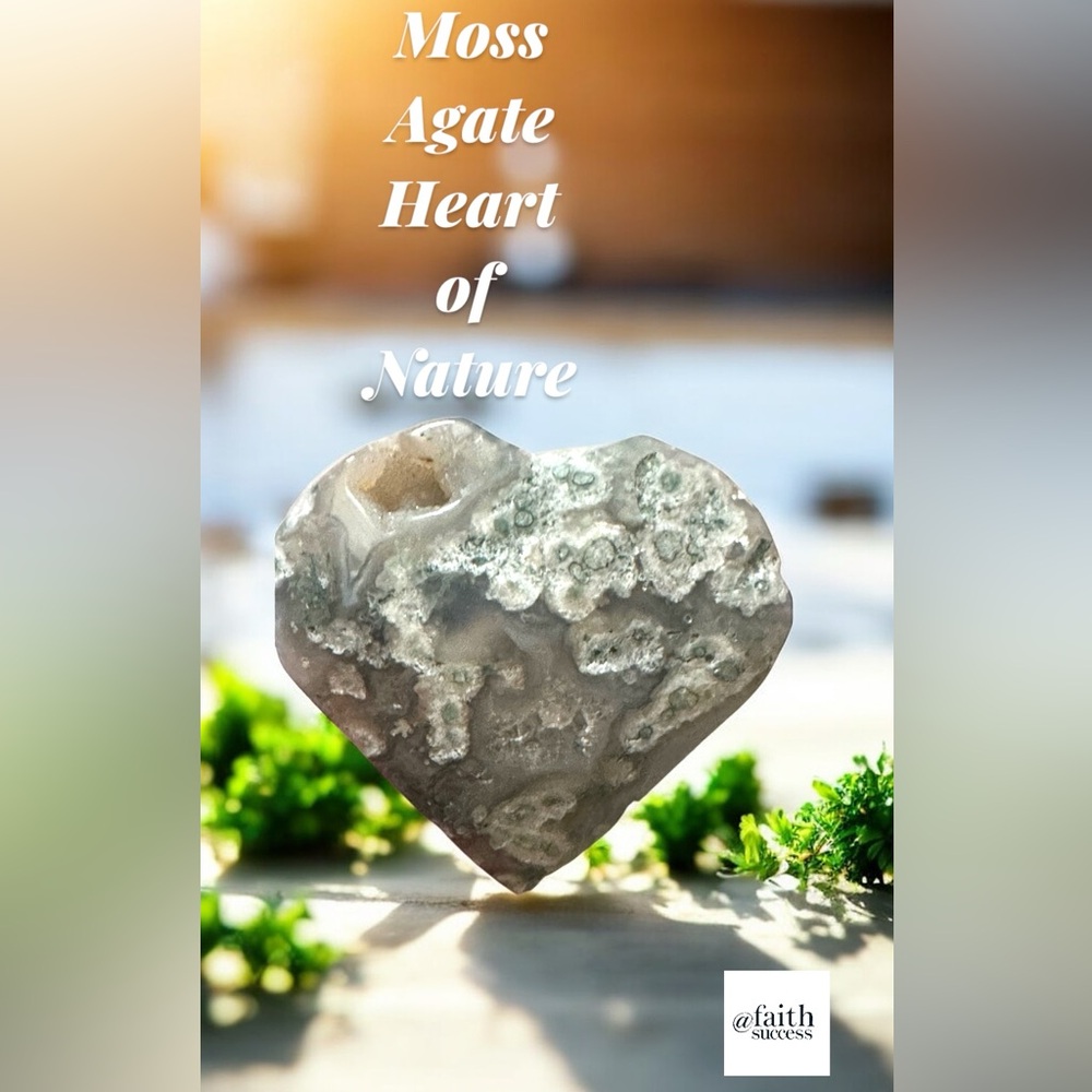 Moss Agate Heart w/Druzy Cavern